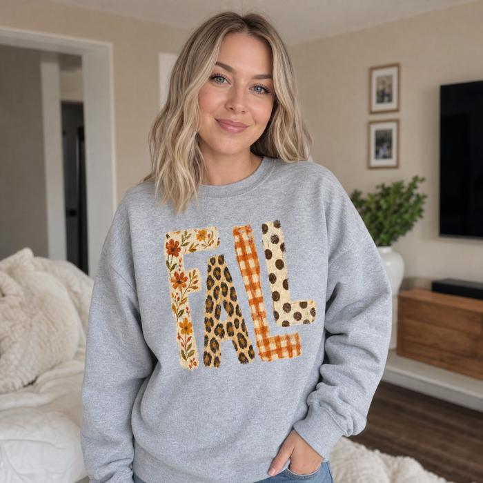 Fall Pattern Letters, Autumn Floral, Leopard Plaid, Polka Dot, Harvest Season Sweatshirt