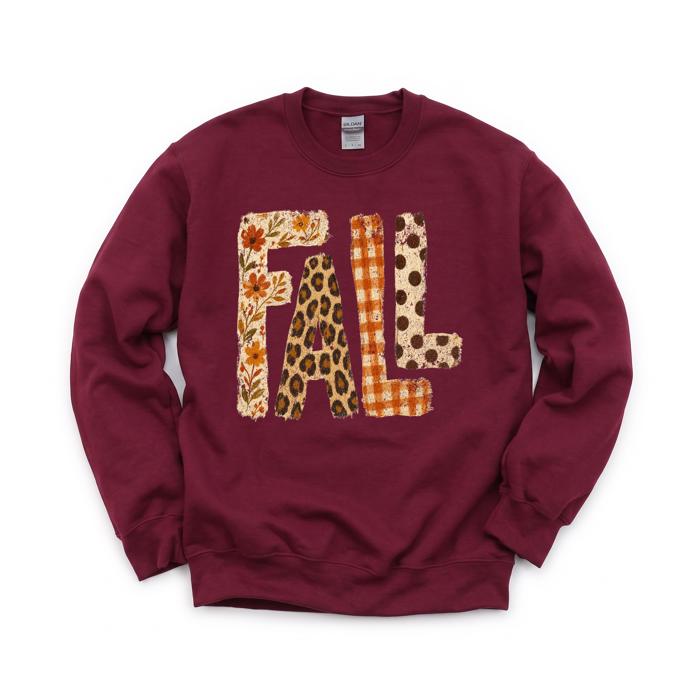 Fall Pattern Letters, Autumn Floral, Leopard Plaid, Polka Dot, Harvest Season Sweatshirt