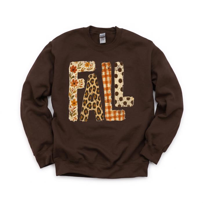 Fall Pattern Letters, Autumn Floral, Leopard Plaid, Polka Dot, Harvest Season Sweatshirt