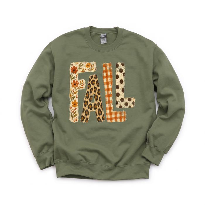 Fall Pattern Letters, Autumn Floral, Leopard Plaid, Polka Dot, Harvest Season Sweatshirt