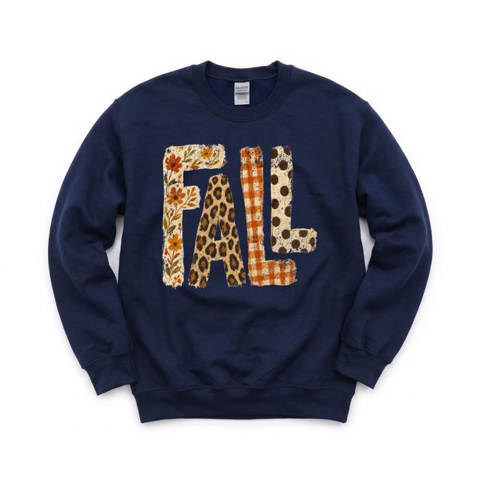 Fall Pattern Letters, Autumn Floral, Leopard Plaid, Polka Dot, Harvest Season Sweatshirt
