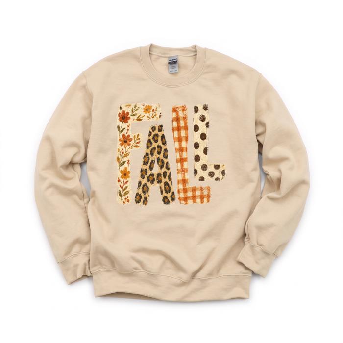 Fall Pattern Letters, Autumn Floral, Leopard Plaid, Polka Dot, Harvest Season Sweatshirt