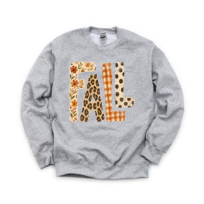 Fall Pattern Letters, Autumn Floral, Leopard Plaid, Polka Dot, Harvest Season Sweatshirt
