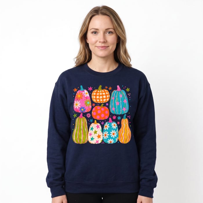 Playful Pumpkins, Bright Fall, Whimsical Autumn, Vibrant Halloween Vibes Sweatshirt