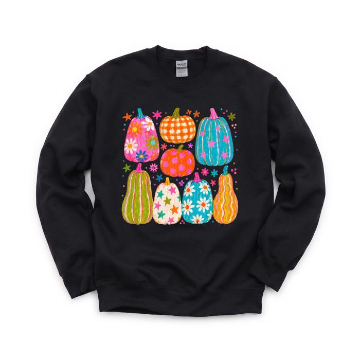 Playful Pumpkins, Bright Fall, Whimsical Autumn, Vibrant Halloween Vibes Sweatshirt