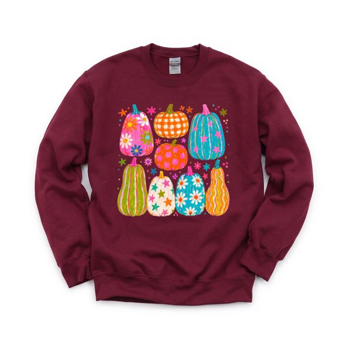 Playful Pumpkins, Bright Fall, Whimsical Autumn, Vibrant Halloween Vibes Sweatshirt