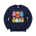 Large Navy Playful Pumpkins, Bright Fall, Whimsical Autumn, Vibrant Halloween Vibes Sweatshirt
