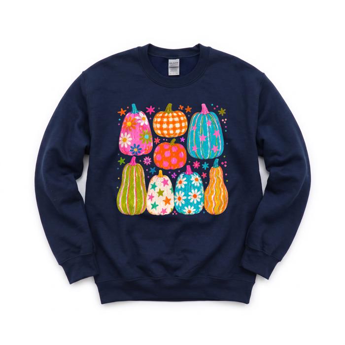 Playful Pumpkins, Bright Fall, Whimsical Autumn, Vibrant Halloween Vibes Sweatshirt