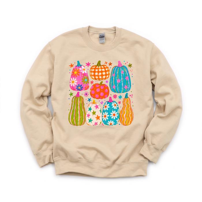 Playful Pumpkins, Bright Fall, Whimsical Autumn, Vibrant Halloween Vibes Sweatshirt