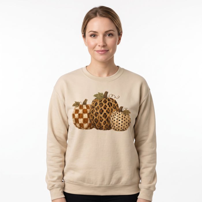 Leopard Polka Dot Pumpkins, Fall Harvest, Rustic Autumn, Farmhouse Style Sweatshirt
