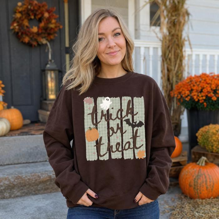 Trick or Treat, Ghost Bat Pumpkin, Spooky Cute, Halloween Fall Vibes Sweatshirt