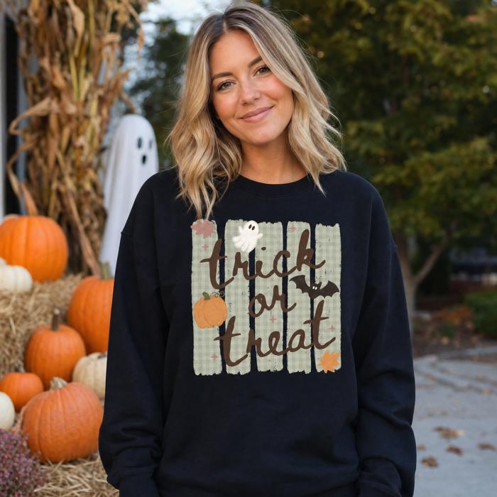Trick or Treat, Ghost Bat Pumpkin, Spooky Cute, Halloween Fall Vibes Sweatshirt