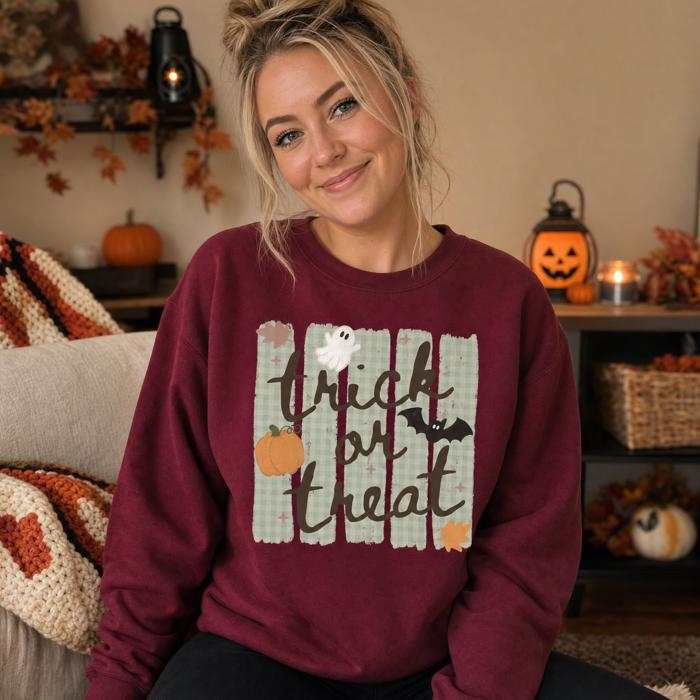 Trick or Treat, Ghost Bat Pumpkin, Spooky Cute, Halloween Fall Vibes Sweatshirt