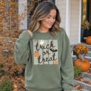  Trick or Treat, Ghost Bat Pumpkin, Spooky Cute, Halloween Fall Vibes Sweatshirt