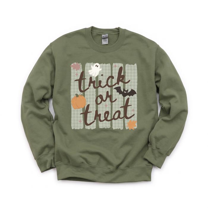 Trick or Treat, Ghost Bat Pumpkin, Spooky Cute, Halloween Fall Vibes Sweatshirt