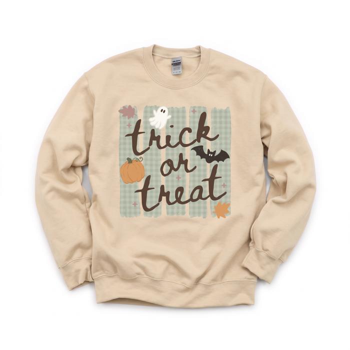 Trick or Treat, Ghost Bat Pumpkin, Spooky Cute, Halloween Fall Vibes Sweatshirt