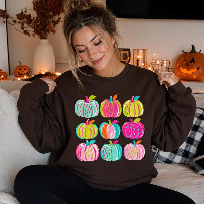 Brushstroke Pumpkins, Vibrant Fall, Painterly Halloween, Bold Autumn Vibes Sweatshirt
