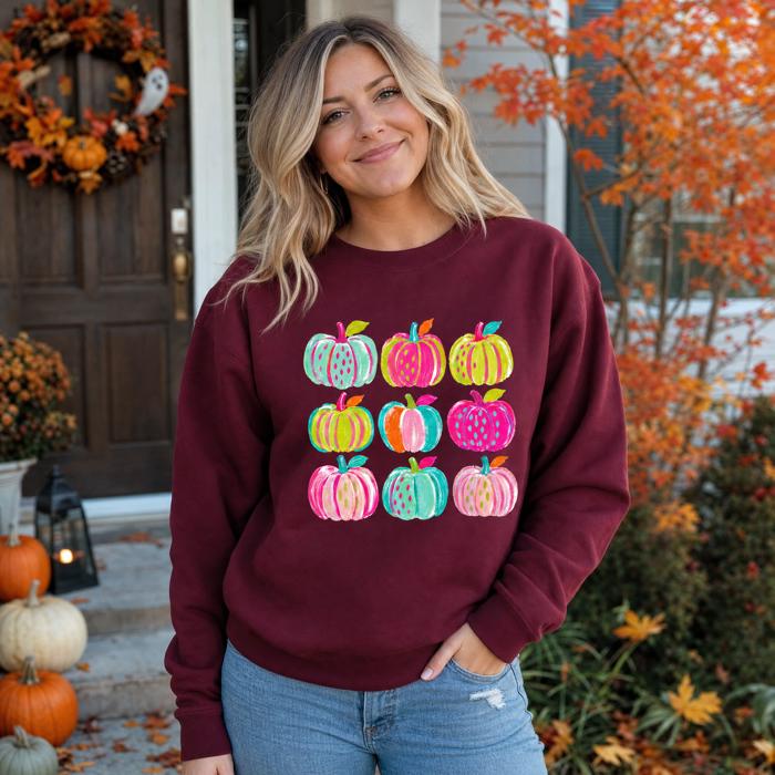 Brushstroke Pumpkins, Vibrant Fall, Painterly Halloween, Bold Autumn Vibes Sweatshirt