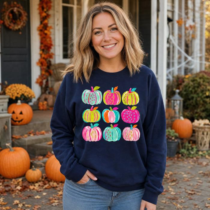 Brushstroke Pumpkins, Vibrant Fall, Painterly Halloween, Bold Autumn Vibes Sweatshirt