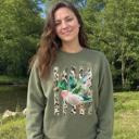  Painted Duck, Leopard Stripes, Faux Gold Stars, Playful Animal Art Sweatshirt