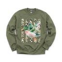 XXL Military Green Painted Duck, Leopard Stripes, Faux Gold Stars, Playful Animal Art Sweatshirt