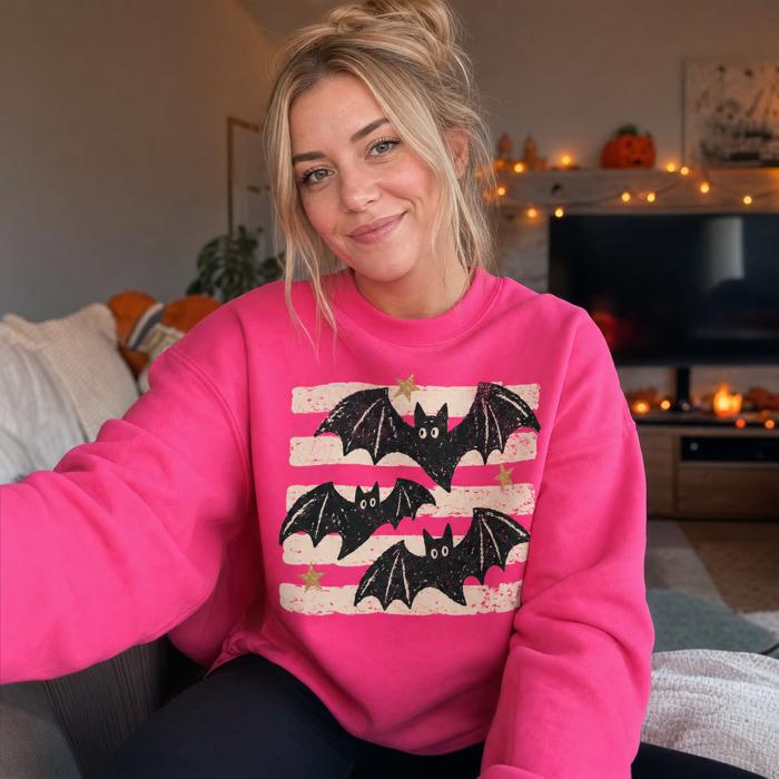 Distressed Bats, Spooky Stars, Halloween Aesthetic, Vintage Grunge Sweatshirt