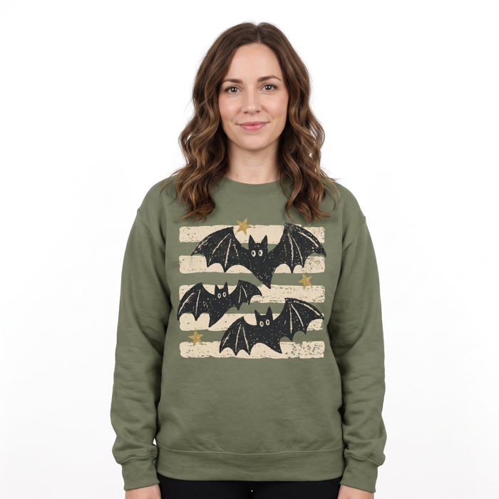 Distressed Bats, Spooky Stars, Halloween Aesthetic, Vintage Grunge Sweatshirt