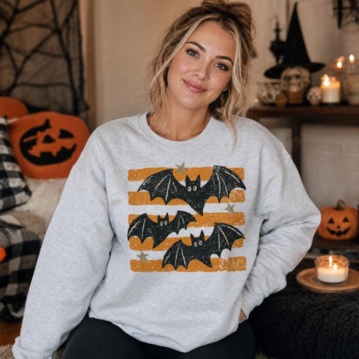 Distressed Bats, Spooky Stars, Halloween Aesthetic, Vintage Grunge Sweatshirt
