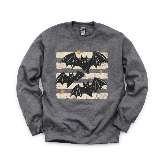 Distressed Bats, Spooky Stars, Halloween Aesthetic, Vintage Grunge Sweatshirt