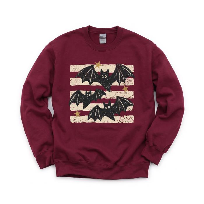 Distressed Bats, Spooky Stars, Halloween Aesthetic, Vintage Grunge Sweatshirt