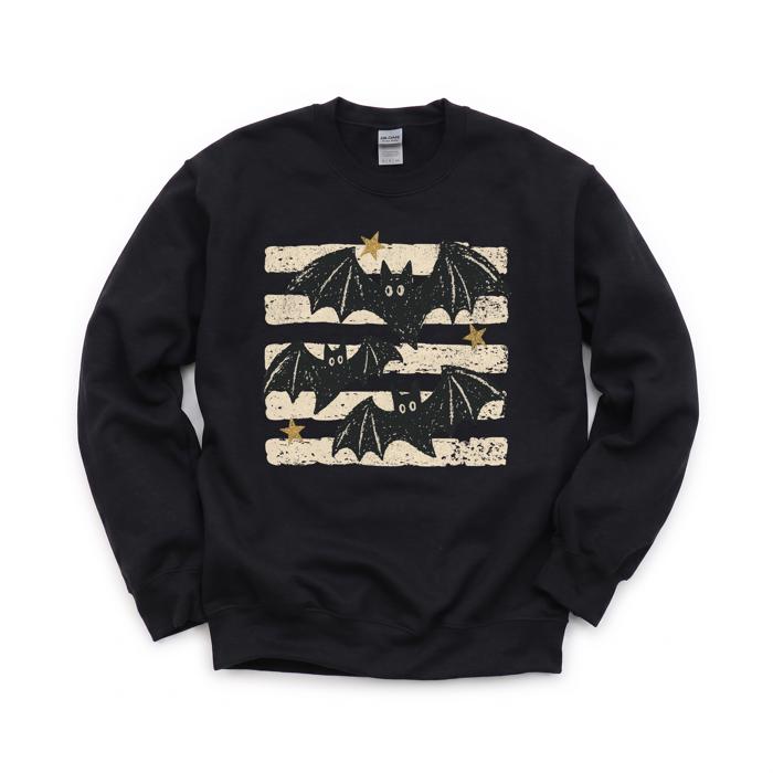 Distressed Bats, Spooky Stars, Halloween Aesthetic, Vintage Grunge Sweatshirt