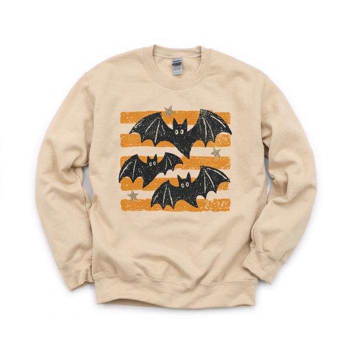 Distressed Bats, Spooky Stars, Halloween Aesthetic, Vintage Grunge Sweatshirt