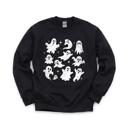 Medium Black Vintage Ghosts Halloween Sweatshirt, Cute Retro Spooky Season