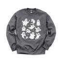 Small Dark Gray Heather Vintage Ghosts Halloween Sweatshirt, Cute Retro Spooky Season