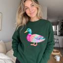  Patchwork Duck, Colorful Animal, Playful Watercolor, Vibrant Aesthetic Sweatshirt