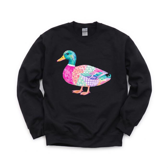 Patchwork Duck, Colorful Animal, Playful Watercolor, Vibrant Aesthetic Sweatshirt
