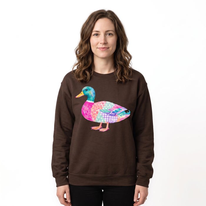 Patchwork Duck, Colorful Animal, Playful Watercolor, Vibrant Aesthetic Sweatshirt