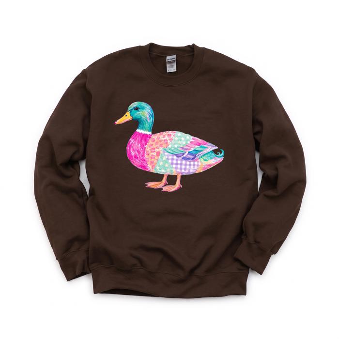 Patchwork Duck, Colorful Animal, Playful Watercolor, Vibrant Aesthetic Sweatshirt