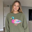  Patchwork Duck, Colorful Animal, Playful Watercolor, Vibrant Aesthetic Sweatshirt