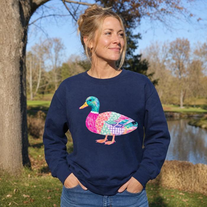 Patchwork Duck, Colorful Animal, Playful Watercolor, Vibrant Aesthetic Sweatshirt