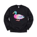 Small Black Patchwork Duck, Colorful Animal, Playful Watercolor, Vibrant Aesthetic Sweatshirt