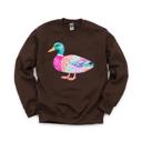 XL Dark Chocolate Patchwork Duck, Colorful Animal, Playful Watercolor, Vibrant Aesthetic Sweatshirt
