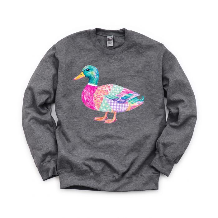 Patchwork Duck, Colorful Animal, Playful Watercolor, Vibrant Aesthetic Sweatshirt