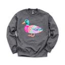 XXL Dark Gray Heather Patchwork Duck, Colorful Animal, Playful Watercolor, Vibrant Aesthetic Sweatshirt