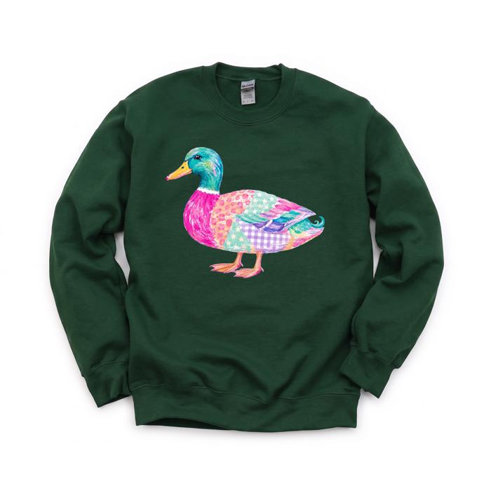 Patchwork Duck, Colorful Animal, Playful Watercolor, Vibrant Aesthetic Sweatshirt