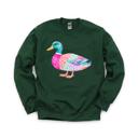 XXXL Forest Green Patchwork Duck, Colorful Animal, Playful Watercolor, Vibrant Aesthetic Sweatshirt