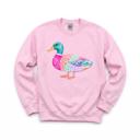 Large Light Pink Patchwork Duck, Colorful Animal, Playful Watercolor, Vibrant Aesthetic Sweatshirt