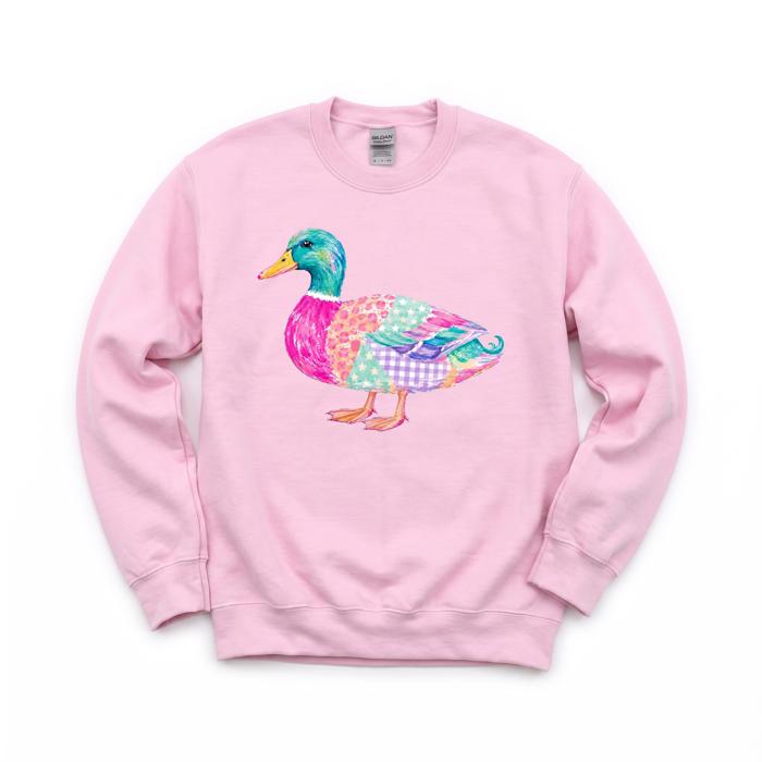 Patchwork Duck, Colorful Animal, Playful Watercolor, Vibrant Aesthetic Sweatshirt