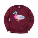 XXL Maroon Patchwork Duck, Colorful Animal, Playful Watercolor, Vibrant Aesthetic Sweatshirt