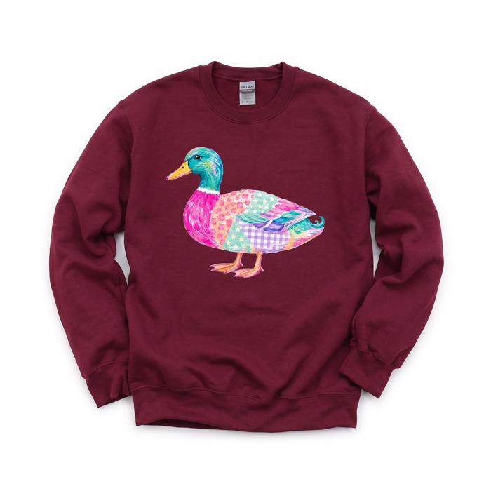 Patchwork Duck, Colorful Animal, Playful Watercolor, Vibrant Aesthetic Sweatshirt